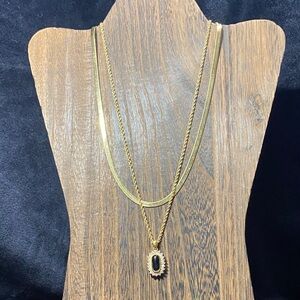 Elegant Two Piece Set Gold Tone and Black Pendant Necklace